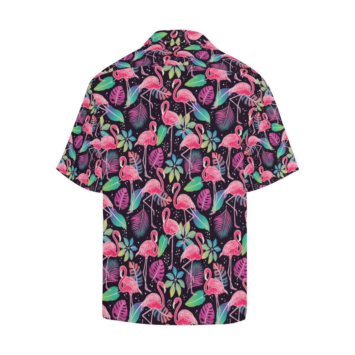 Flamingo Tropical Leaves Neon Print Hawaiian Shirt