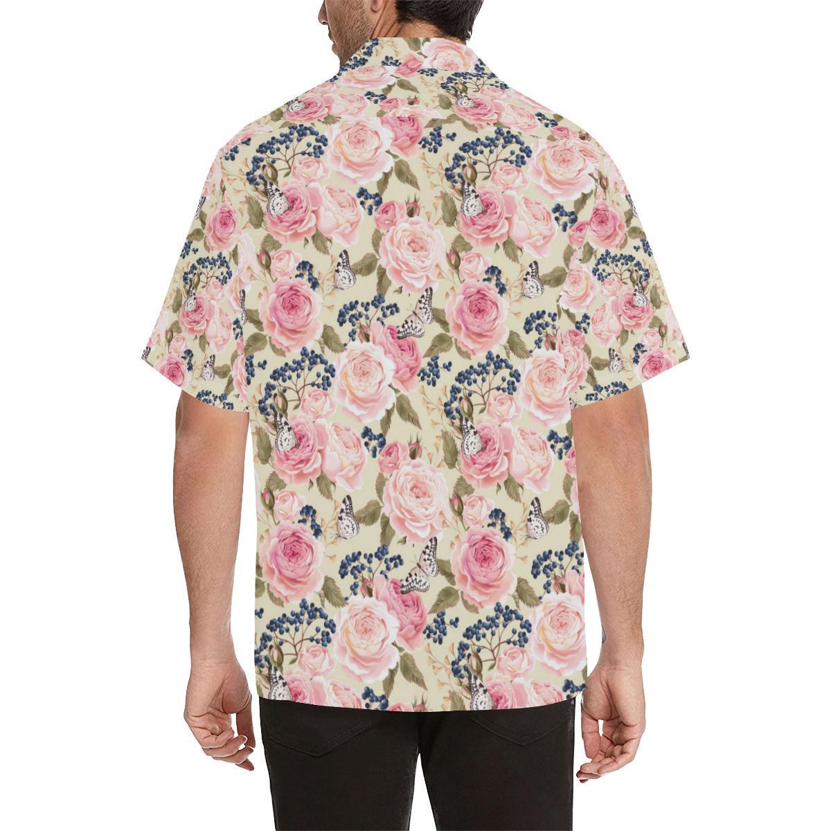 Floral Pink Butterfly Print Hawaiian Shirt