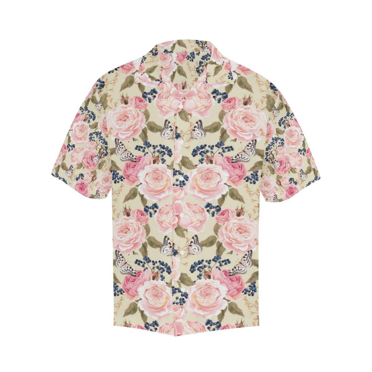 Floral Pink Butterfly Print Hawaiian Shirt