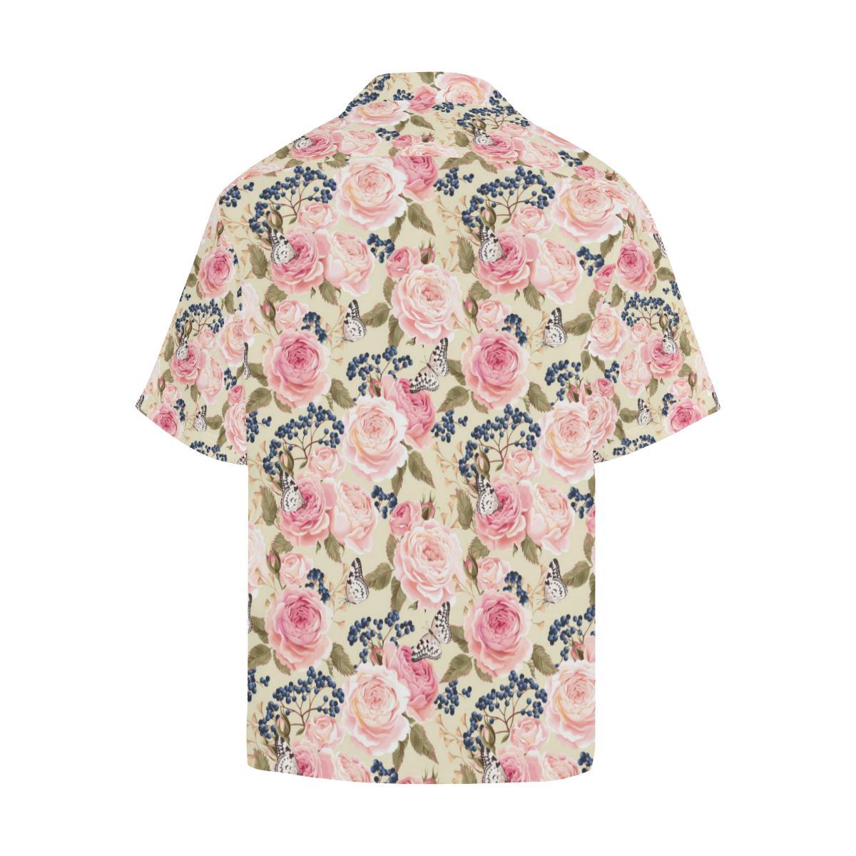 Floral Pink Butterfly Print Hawaiian Shirt