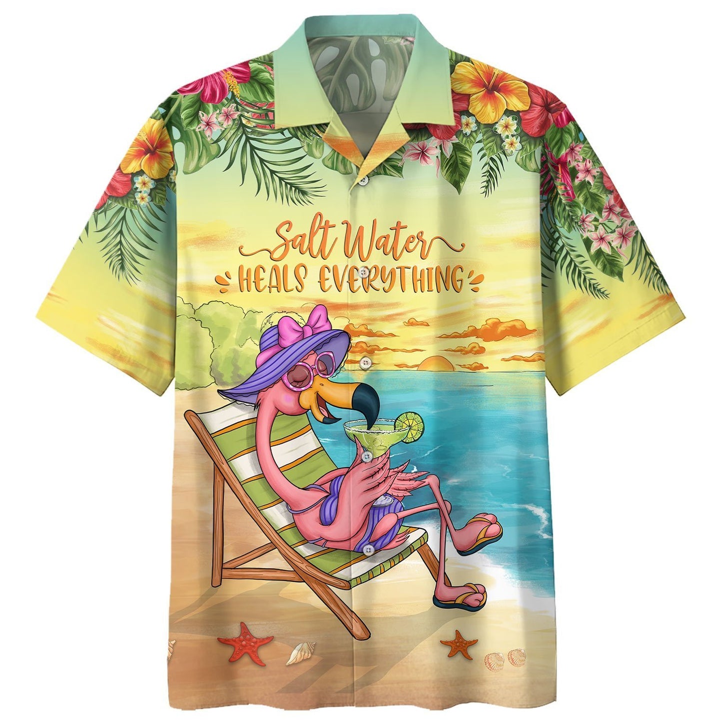 Flamingo Margarita - Salt Water Heals Everythings Hawaiian Shirt