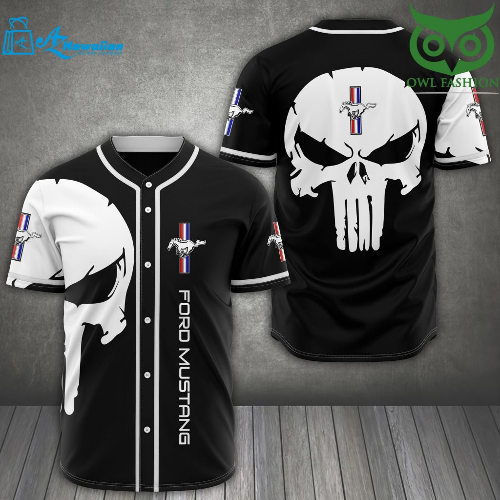 Ford Mustang skull black Baseball Jersey Shirt