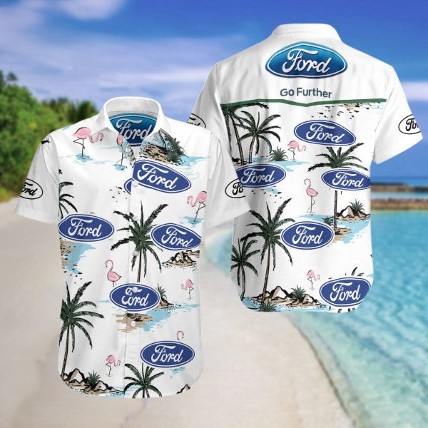 Ford,Ford Go Further Summer Fan Gift Hawaiian Graphic Print Short Sleeve 