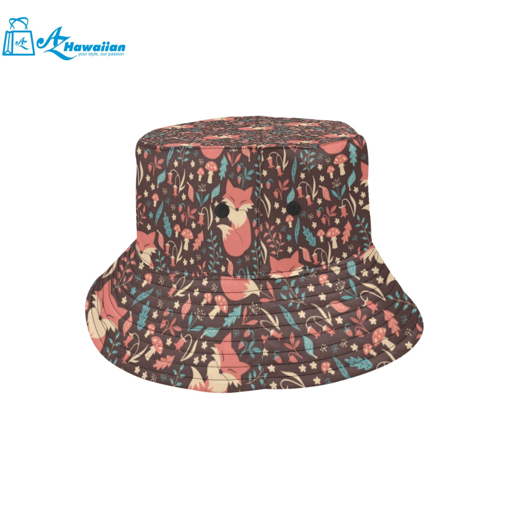 fox leaves mushroom pattern Unisex Bucket Hat