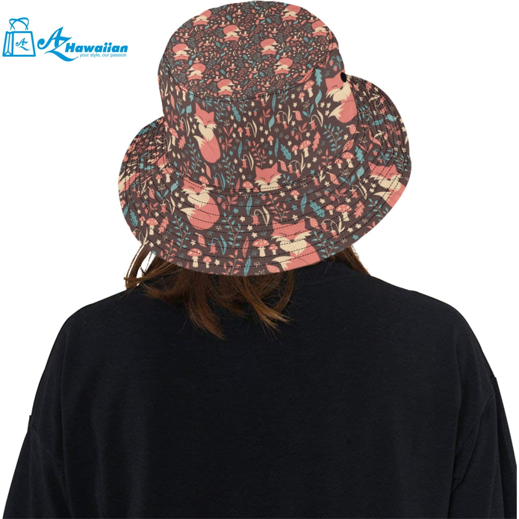 fox leaves mushroom pattern Unisex Bucket Hat