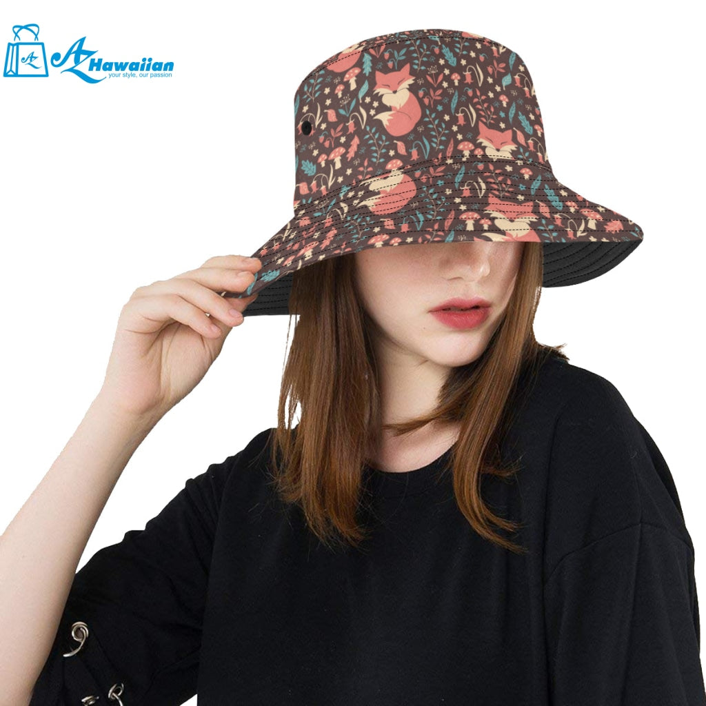 fox leaves mushroom pattern Unisex Bucket Hat