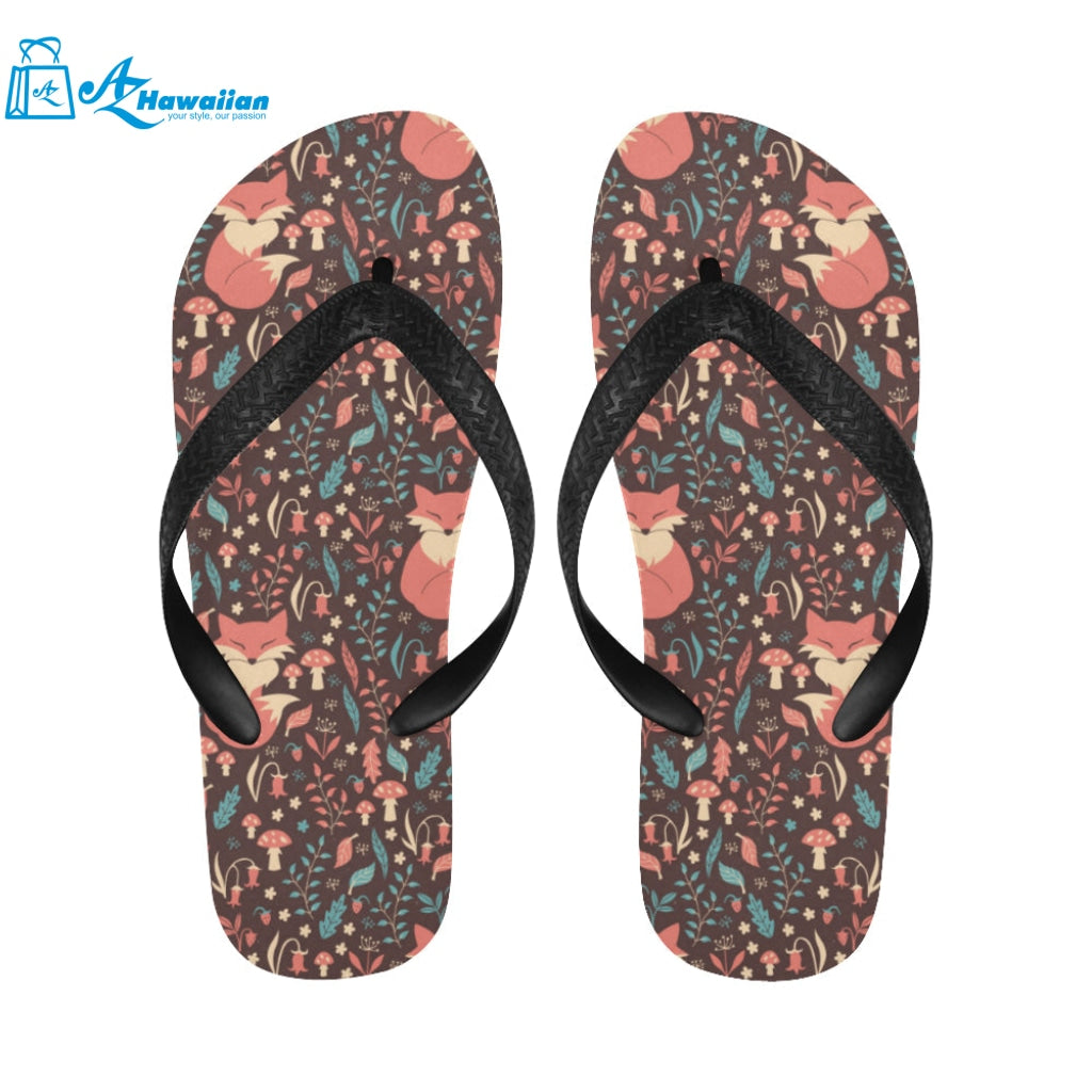 fox leaves mushroom pattern Unisex Flip Flops