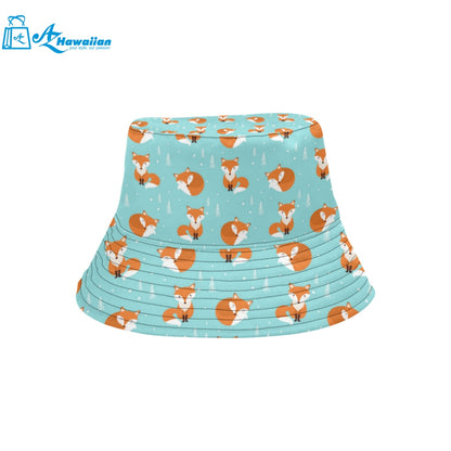 Fox pattern blue b ackground Unisex Bucket Hat