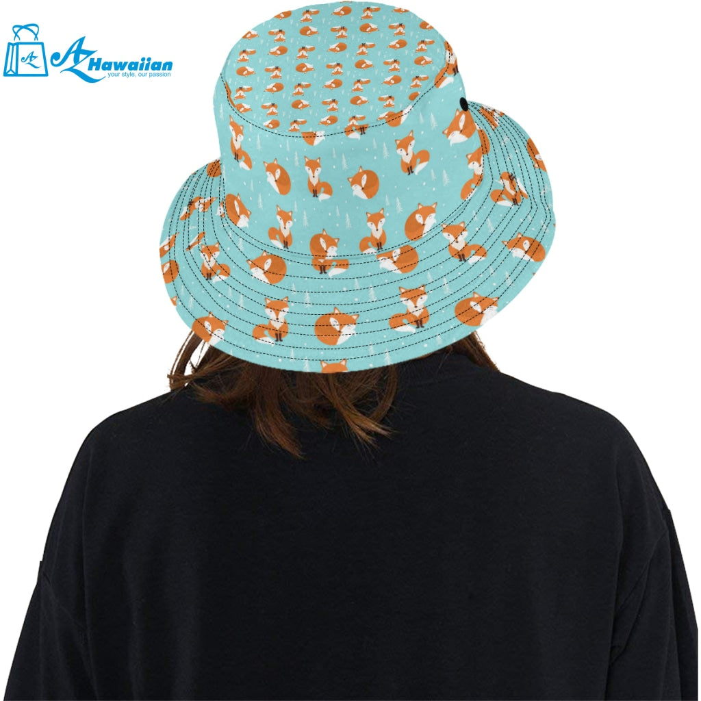 Fox pattern blue b ackground Unisex Bucket Hat