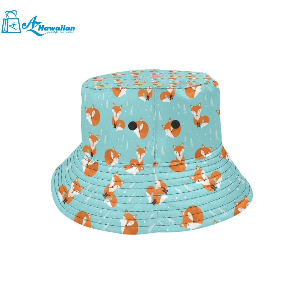 Fox pattern blue b ackground Unisex Bucket Hat