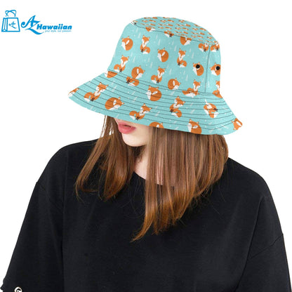 Fox pattern blue b ackground Unisex Bucket Hat