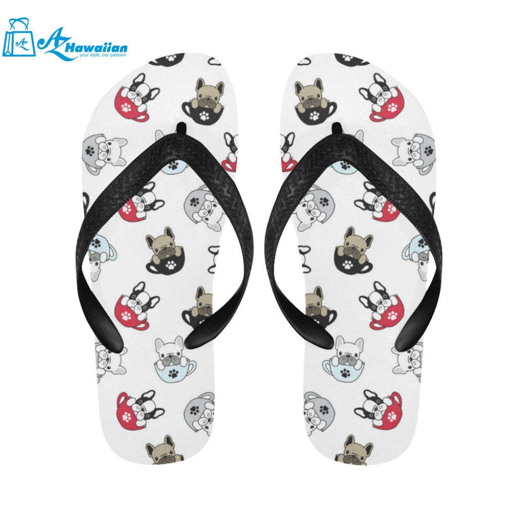 French bulldog cup paw pattern Unisex Flip Flops