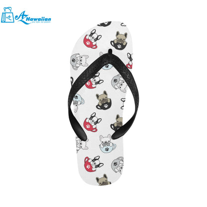 French bulldog cup paw pattern Unisex Flip Flops