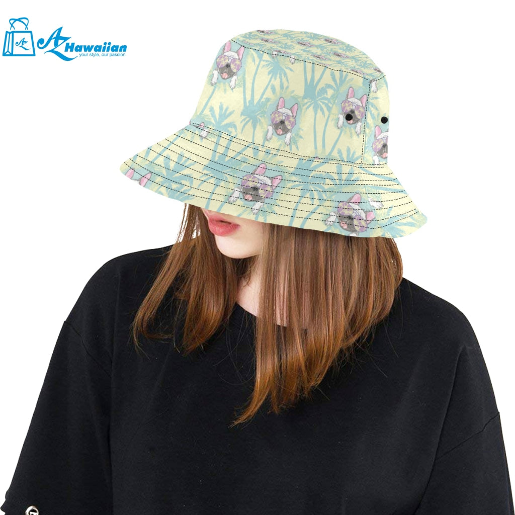 French bulldog hawaii blackground Unisex Bucket Hat