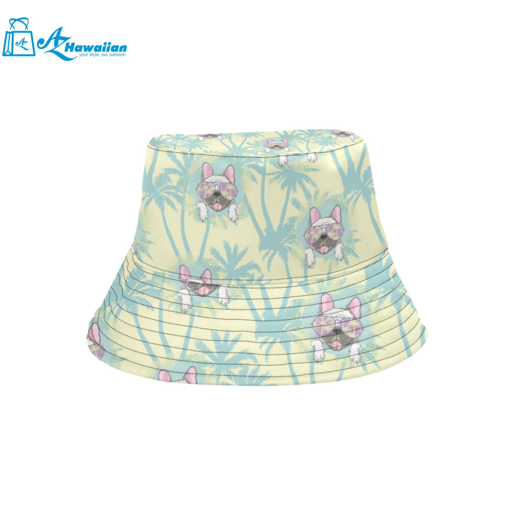 French bulldog hawaii blackground Unisex Bucket Hat