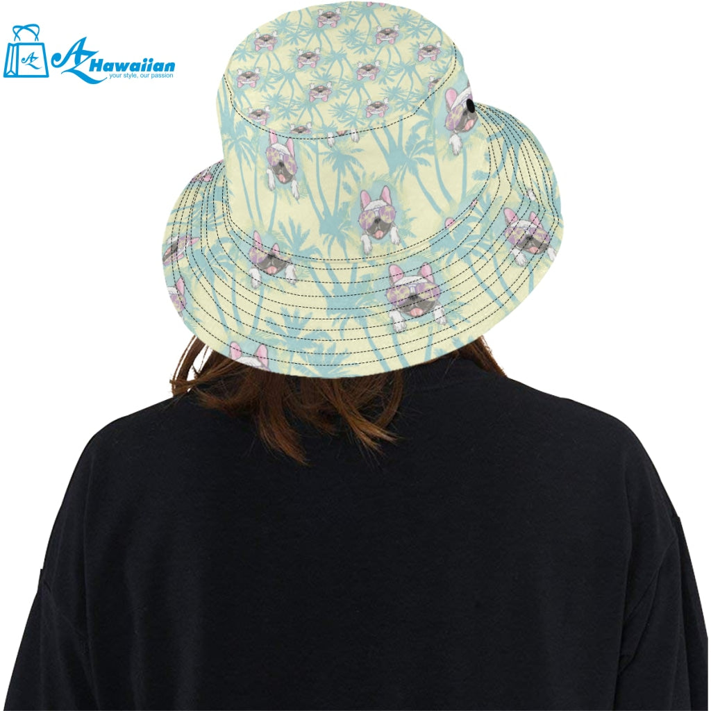 French bulldog hawaii blackground Unisex Bucket Hat