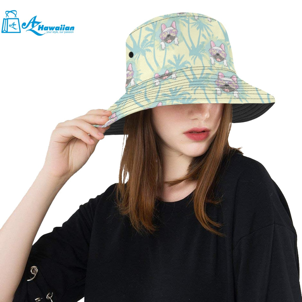 French bulldog hawaii blackground Unisex Bucket Hat