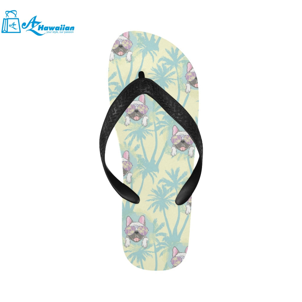 French bulldog hawaii blackground Unisex Flip Flops