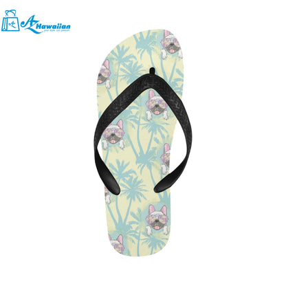 French bulldog hawaii blackground Unisex Flip Flops