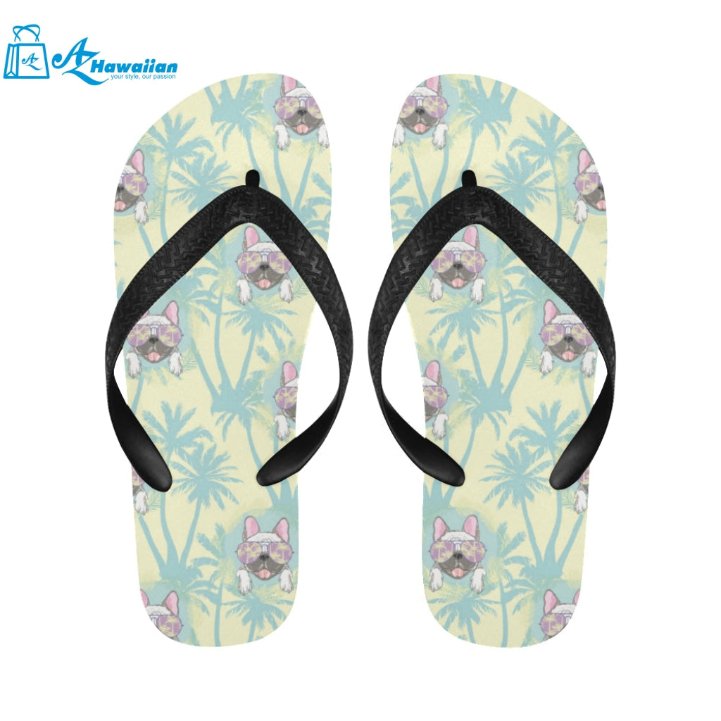 French bulldog hawaii blackground Unisex Flip Flops