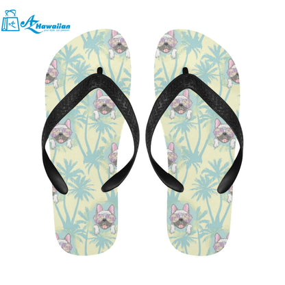 French bulldog hawaii blackground Unisex Flip Flops