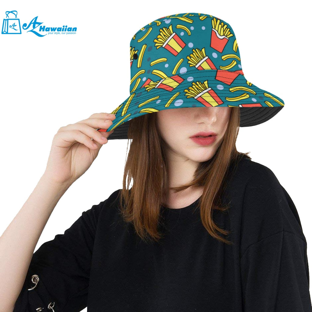 French fries red paper box pattern Unisex Bucket Hat