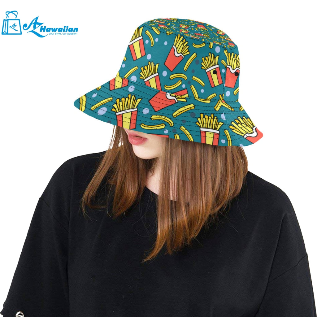 French fries red paper box pattern Unisex Bucket Hat