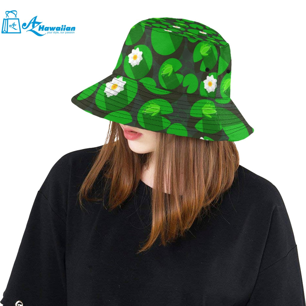 Frog waterlily pattern Unisex Bucket Hat