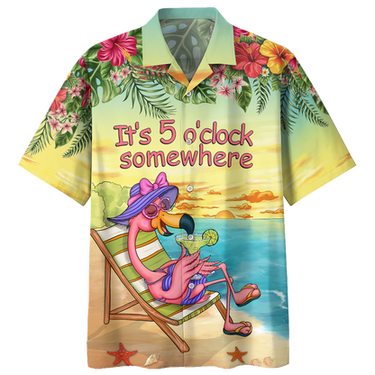 Flamingo Margarita - Its 5 Oclock Somewhere Hawaiian Shirt