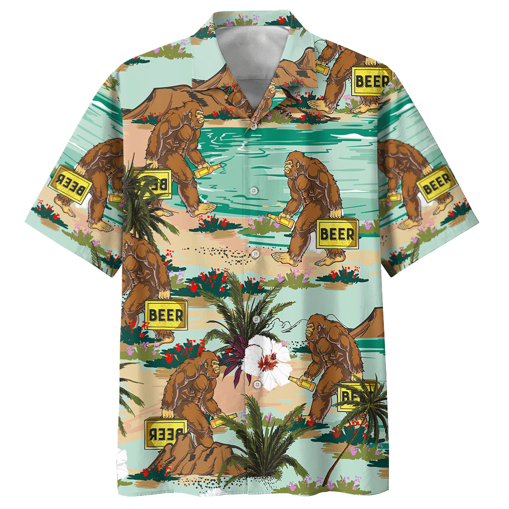 America - Bigfoot & Beer Go To Camping Style Hawaii Shirt Hawaiian Shirt