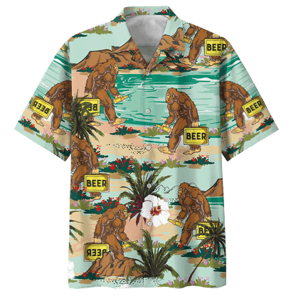 America - Bigfoot & Beer Go To Camping Style Hawaii Shirt Hawaiian Shirt