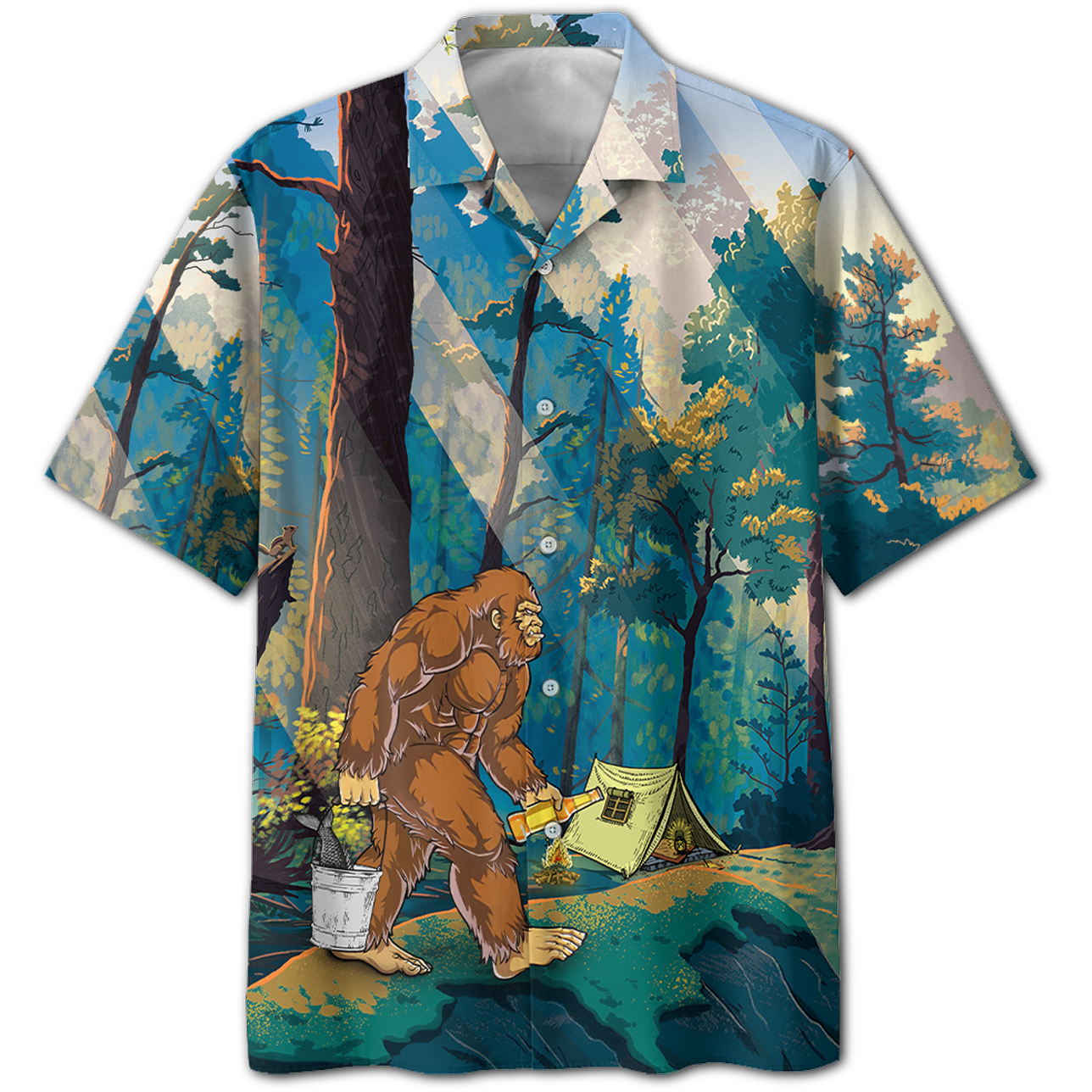 America Familleus - Bigfoot Go To Camping 103 Style Hawaii Shirt Short Hawaiian Shirt