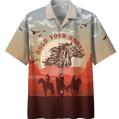 America - Hold Your Horses Style Hawaii Shirt Short Hawaiian Shirt