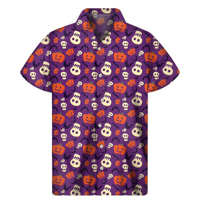 Funny Halloween Pumpkin Pattern Print Mens Short Sleeve Shirt Hawaiian