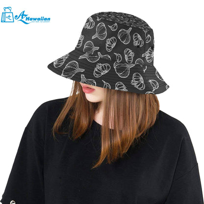 Garlic pattern black background Unisex Bucket Hat