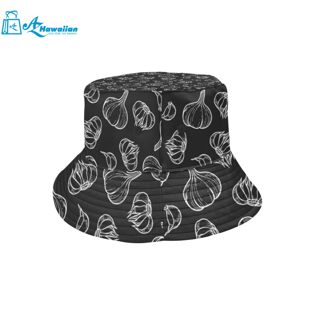 Garlic pattern black background Unisex Bucket Hat