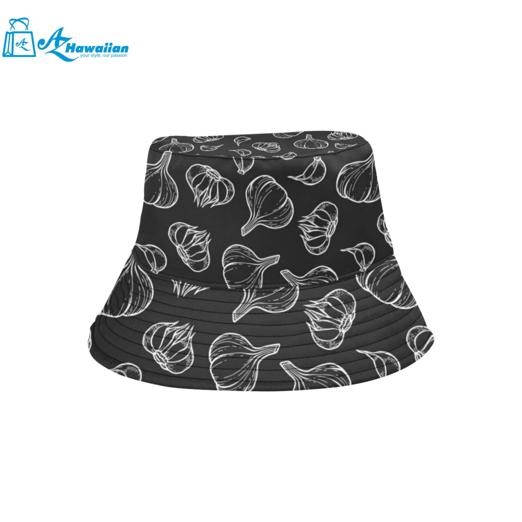 Garlic pattern black background Unisex Bucket Hat