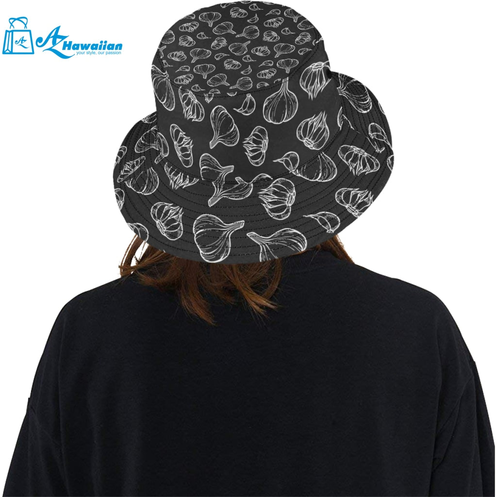 Garlic pattern black background Unisex Bucket Hat