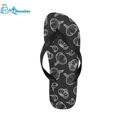 Garlic pattern black background Unisex Flip Flops