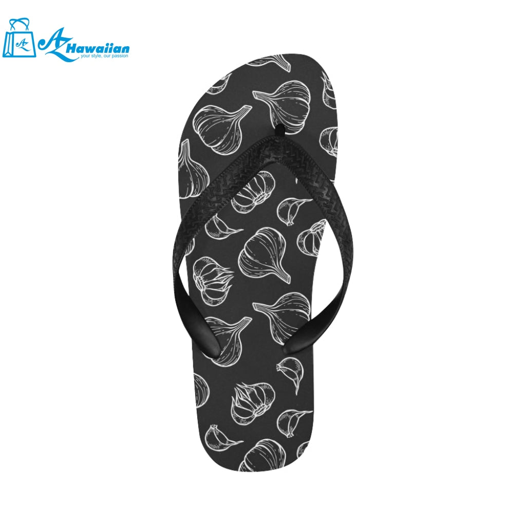 Garlic pattern black background Unisex Flip Flops