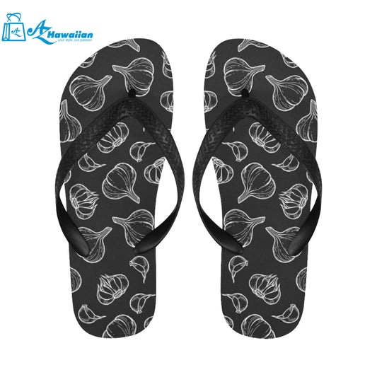 Garlic pattern black background Unisex Flip Flops