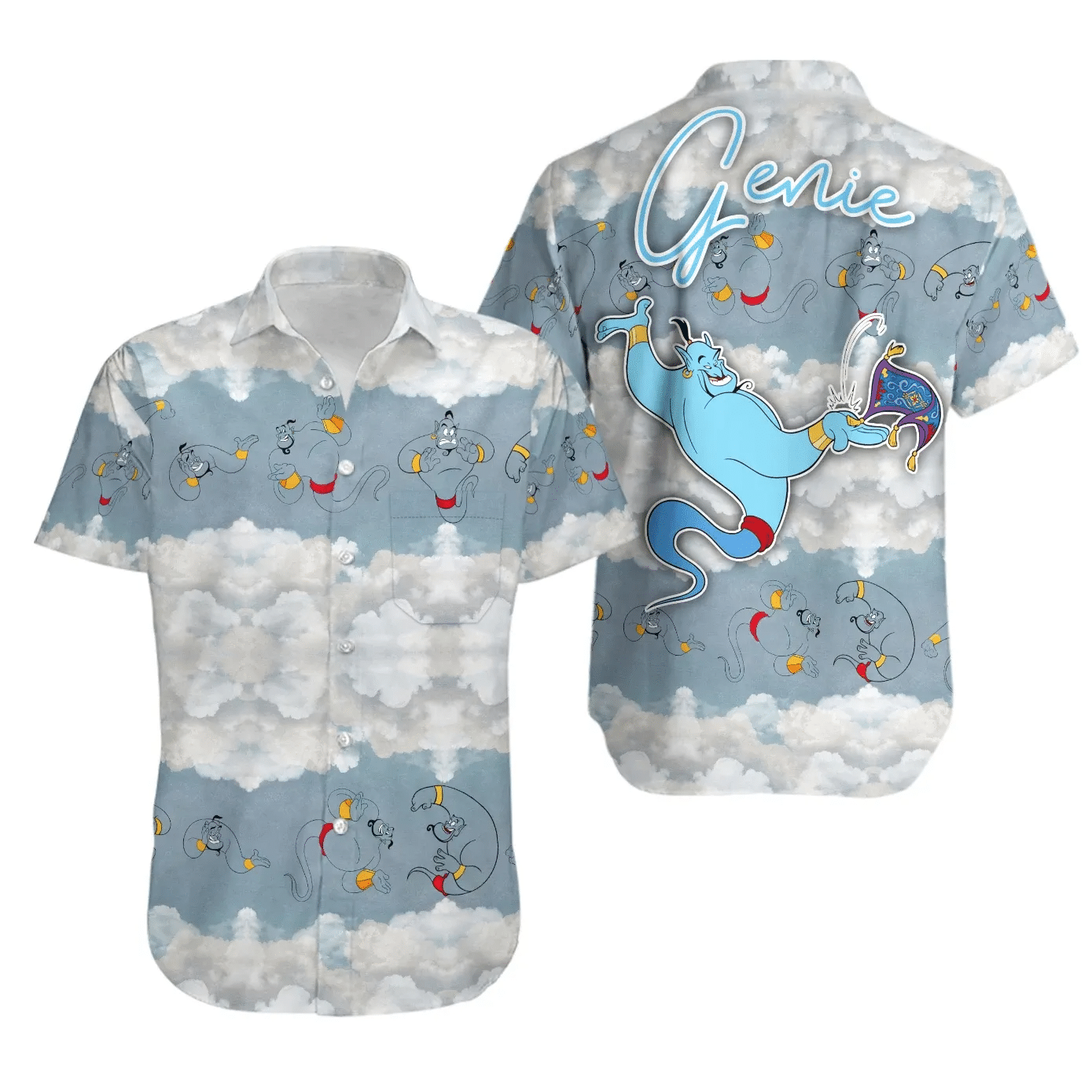 Genie Aladdin,Genie Aladdin 491 Fan Gift Hawaiian Graphic Print Short Sleeve 