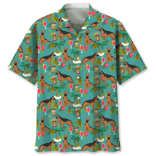 German shepherd Hawaiian Graphic Print Short Sleeve Hawaiian Shirt