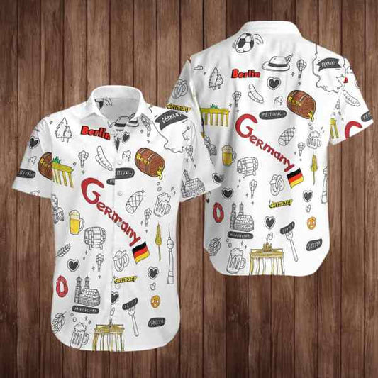 Germany ,Germany Summer Fan Gift Hawaiian Graphic Print Short Sleeve 