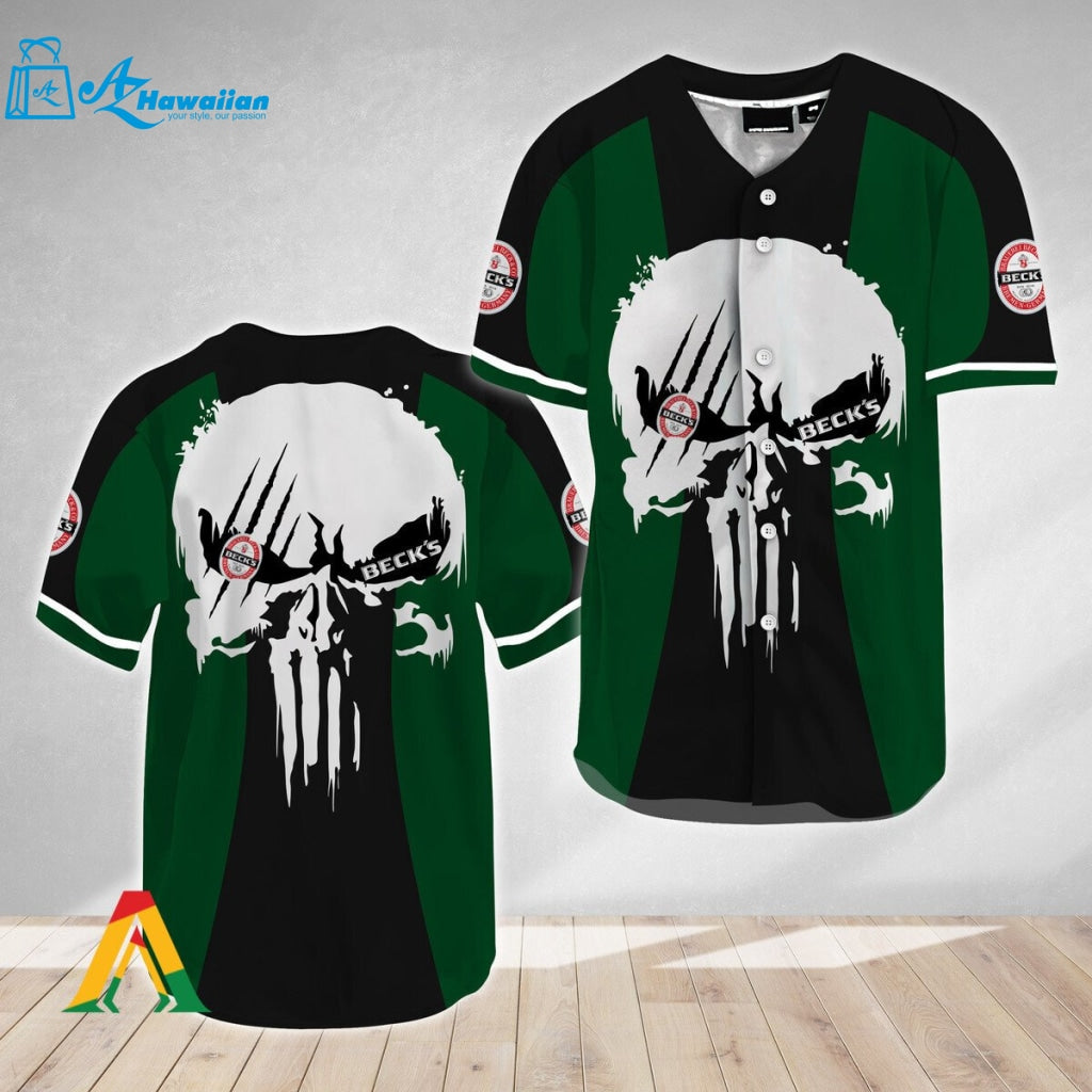 Ghost Head White Skull Beck's Beer Baseball Jersey