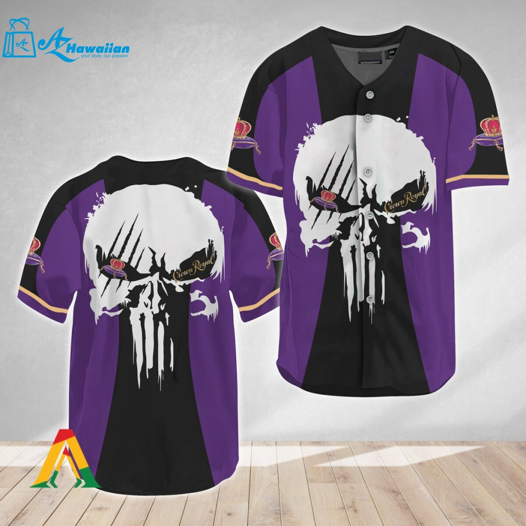 Ghost Head White Skull Crown Royal Baseball Jersey