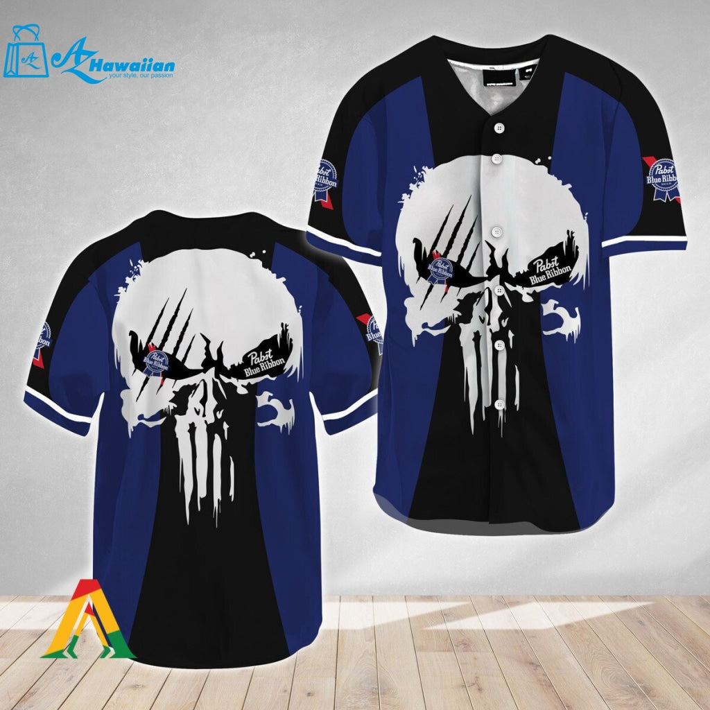 Ghost Head White Skull Pabst Blue Ribbon Baseball Jersey