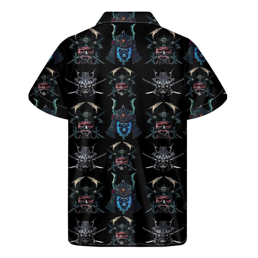 Ghost Samurai Mask Pattern Print Mens Short Sleeve Shirt Hawaiian