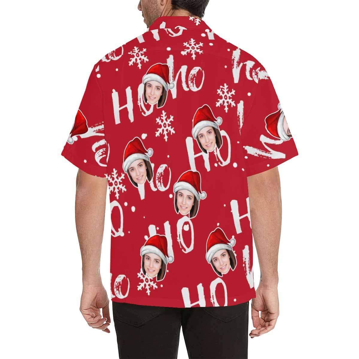 Custom Face Christmas Ho Red Men's All Over Print Hawaiian Shirt