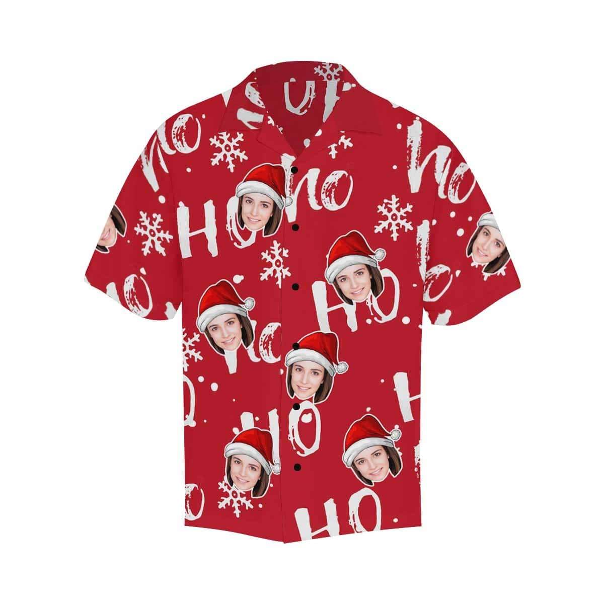 Custom Face Christmas Ho Red Men's All Over Print Hawaiian Shirt